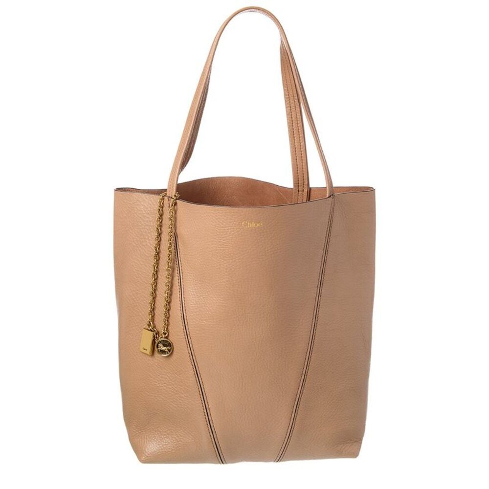 Chloé Logo Leather Tote, Beige